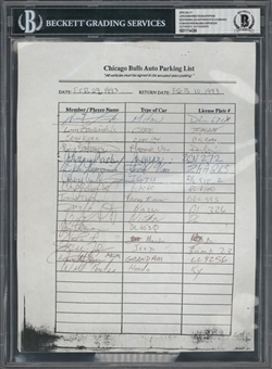 1993 Chicago Bulls Auto Parking List with 16 Signatures including Michael Jordan and Scottie Pippen (Beckett)